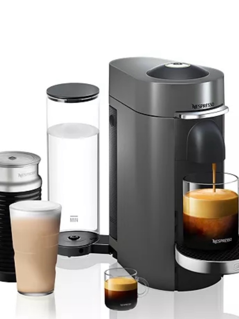 Nespresso Gray Coffee & Espresso Machine with Milk Frother Accessories